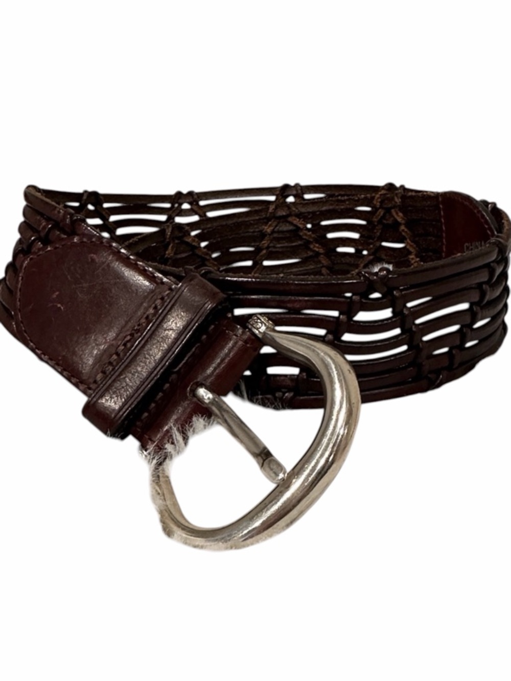 Brighten Braided Leather Belt Dark Brown Woven Silver Buckle Boho Western M